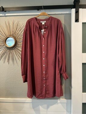 Refinity Long Sleeve Button-Up Tunic Dress in Mauve